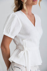 Mia Linen Wrap Top