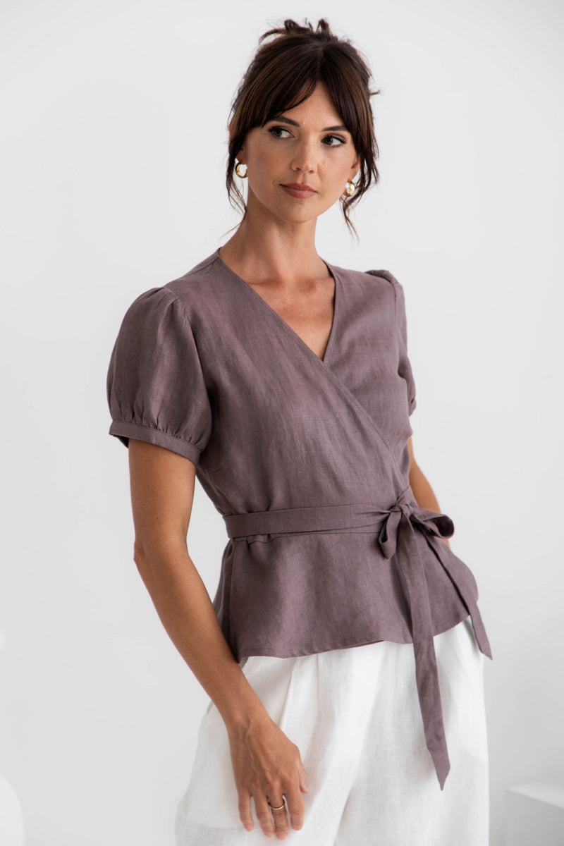 Mia Linen Wrap Top