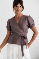 Mia Linen Wrap Top